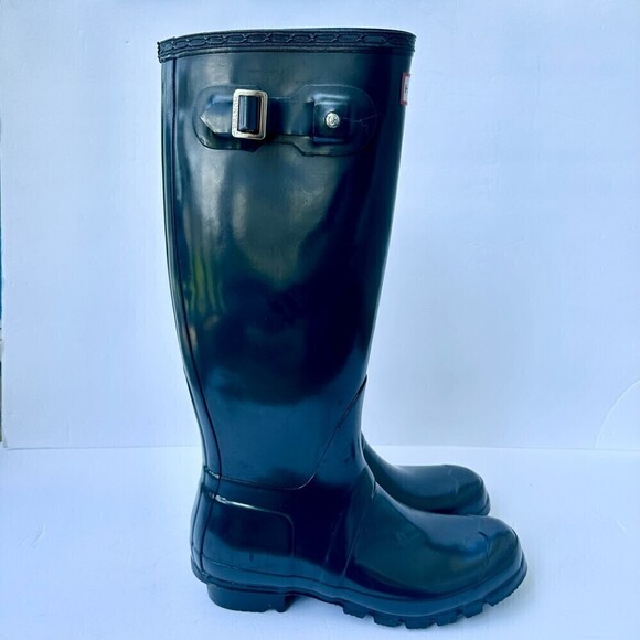 Hunter Boots Women's Original Tall Gloss Rain Boot Navy Size 7 - Picture 2 of 10